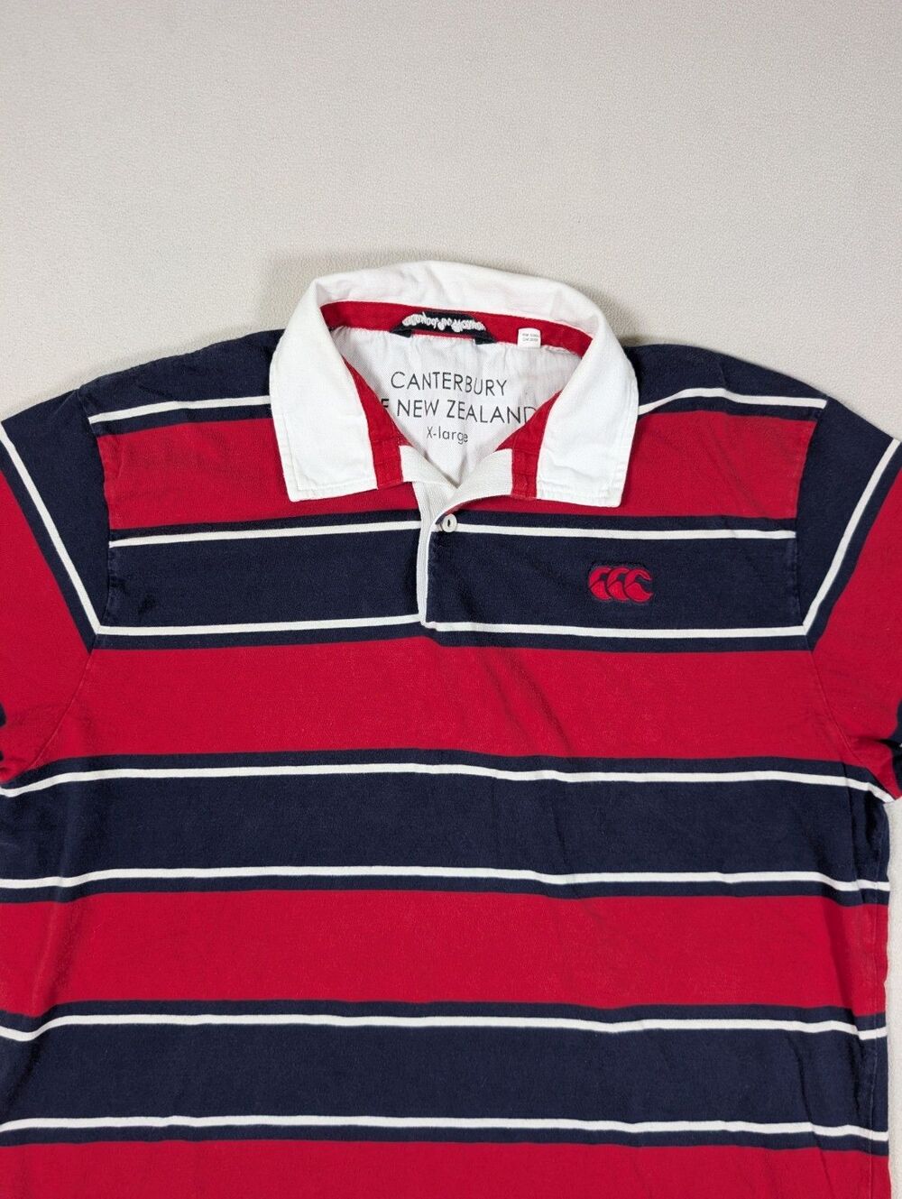 Canterbury of New Zealand Rugby Shirt Mens XL Striped Y2K Polo Short Sleeve Red